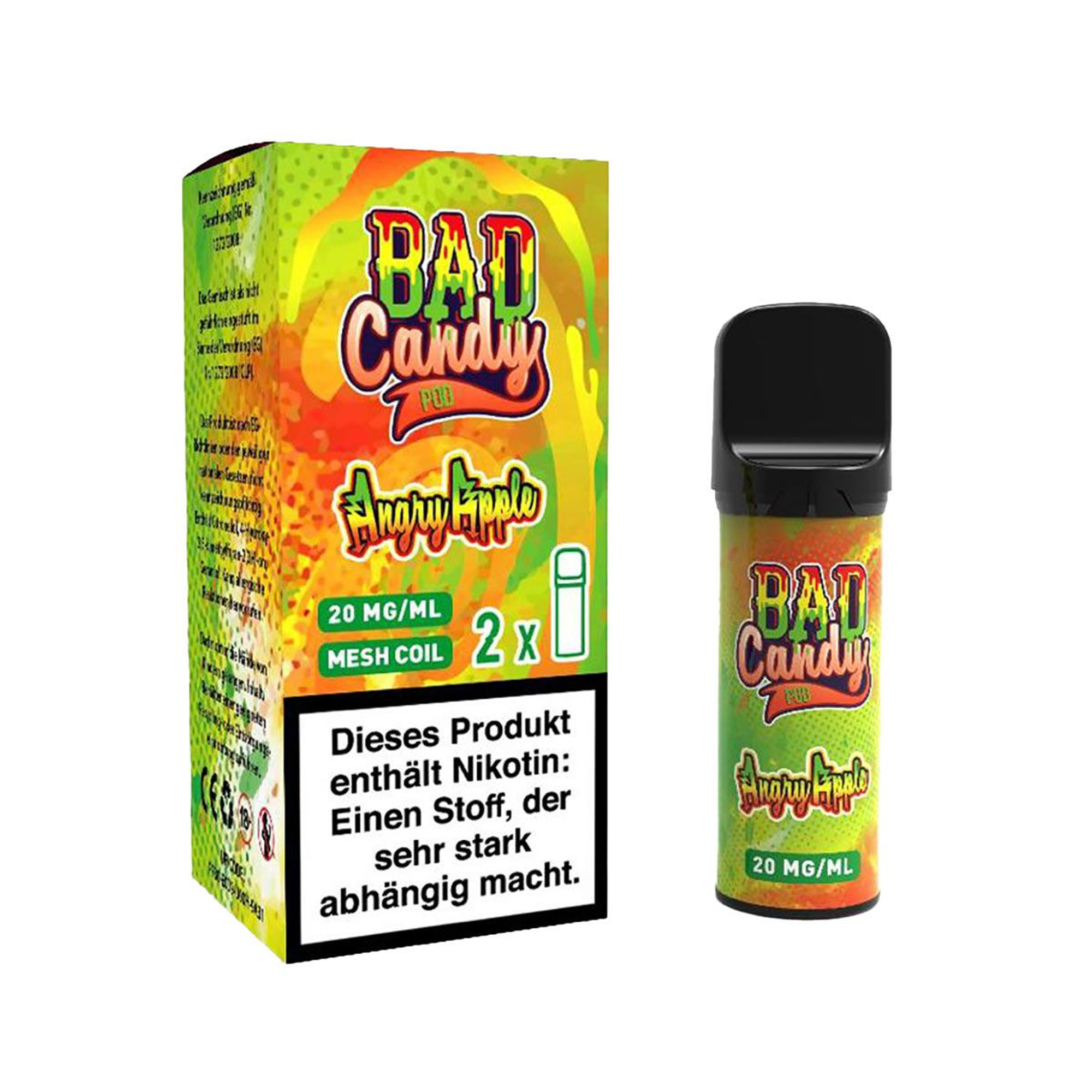 Bad Candy Pod2Go Pod – Angry Apple – 2er Set – 20 mg Nikotin – 600 Züge