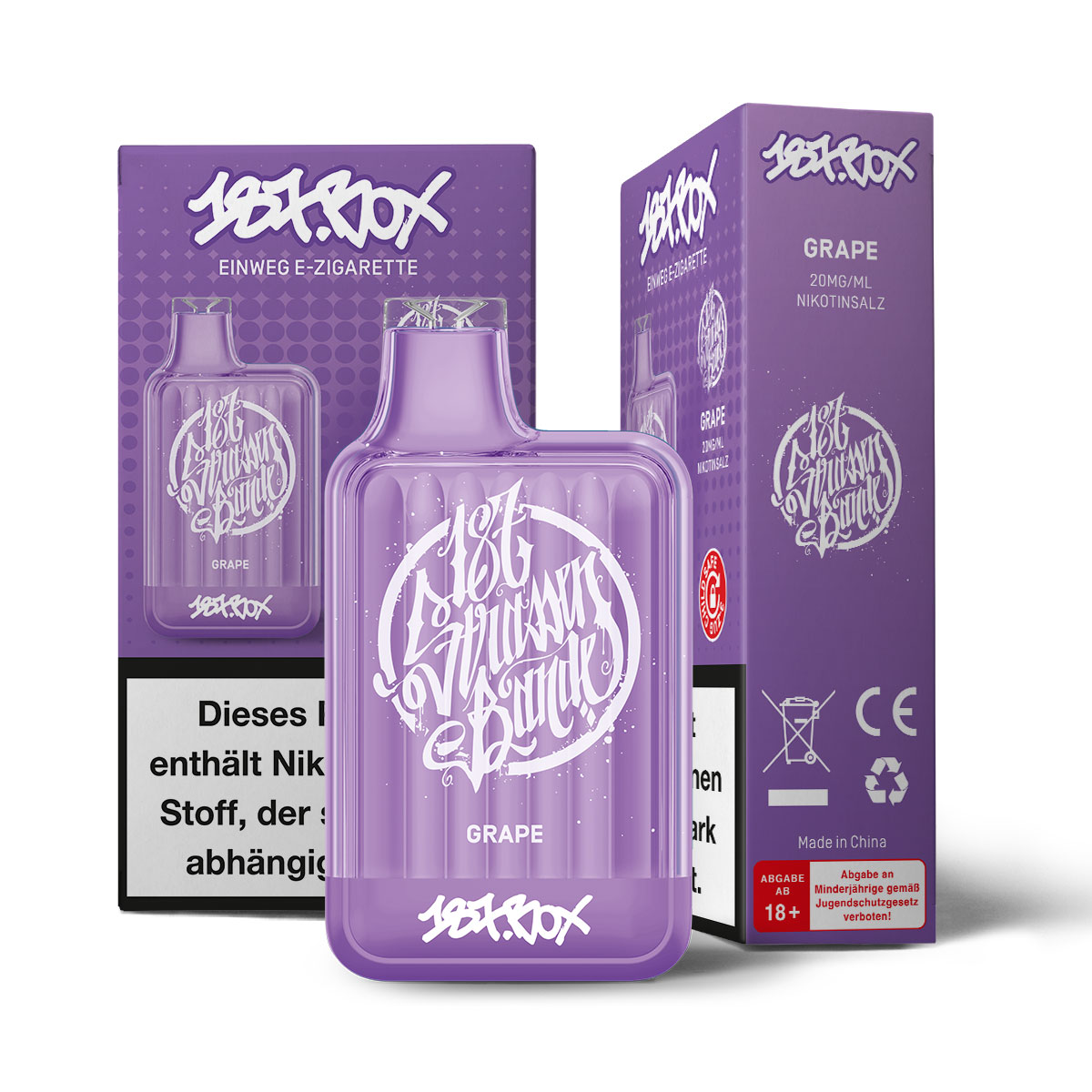 187 Strassenbande Box Vape – Grape – 20 mg Nikotin – 600 Züge – Einweg E-Zigarette