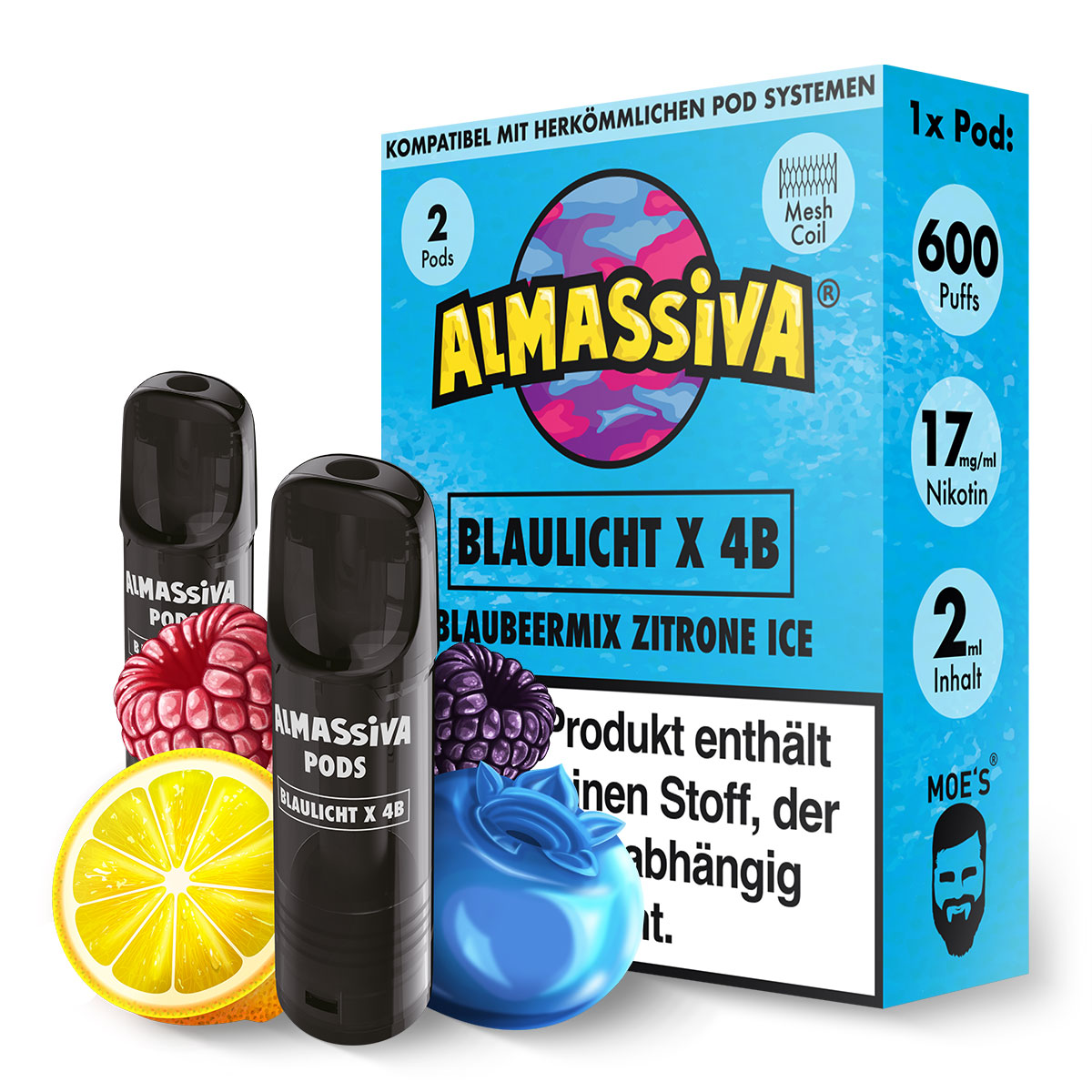 Al Massiva Pod – Blaulicht X 48 – 2er Set – 17mg Nikotin – 600 Züge