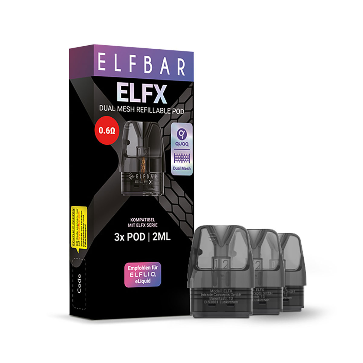 Elfbar ELFX Ersatz Pod – 0,6 Ohm MTL – 3er Set – Nachfüllbar